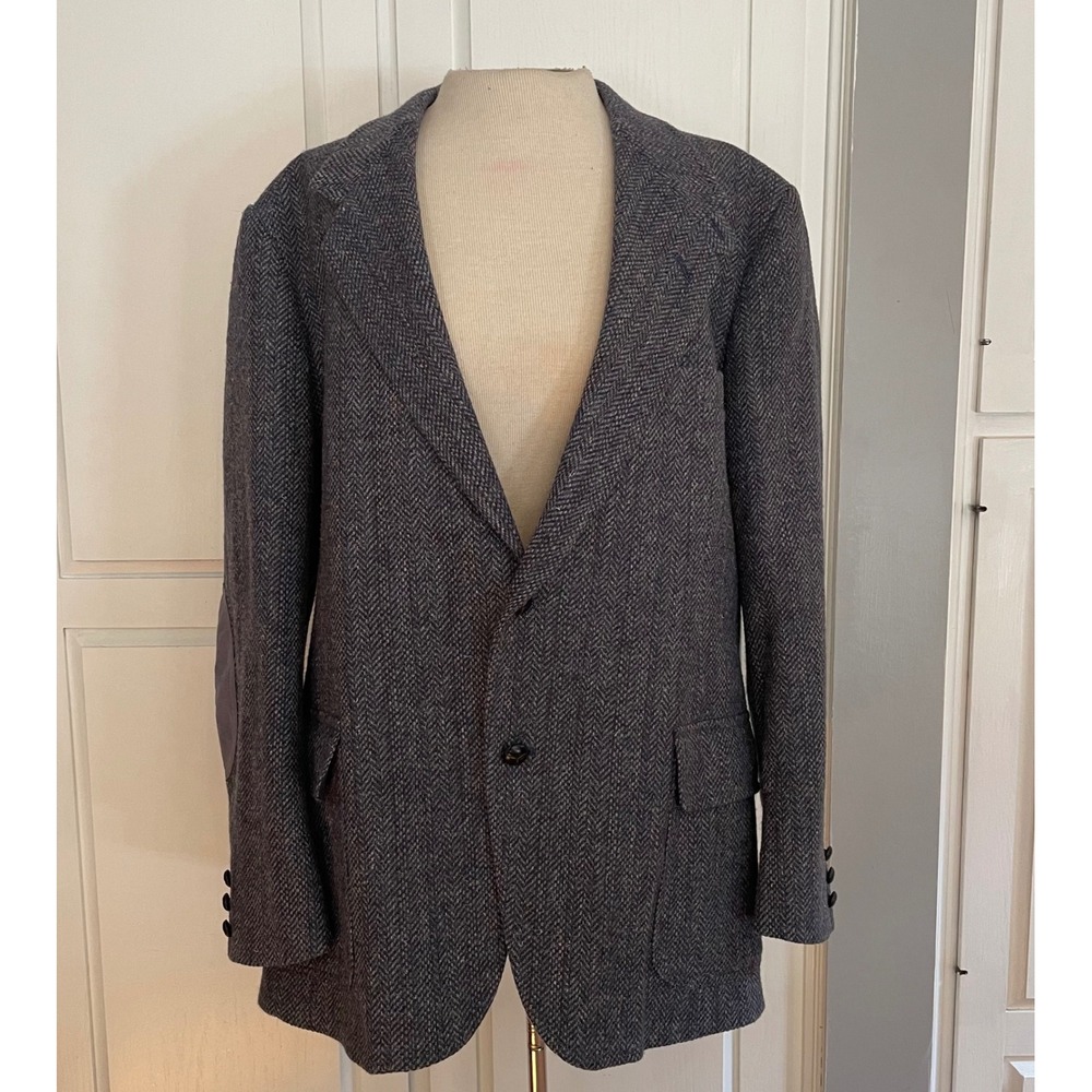Vintage Pendleton Mens Wool Blazer Herringbone Tweed Suede Elbow Patches Size 44
